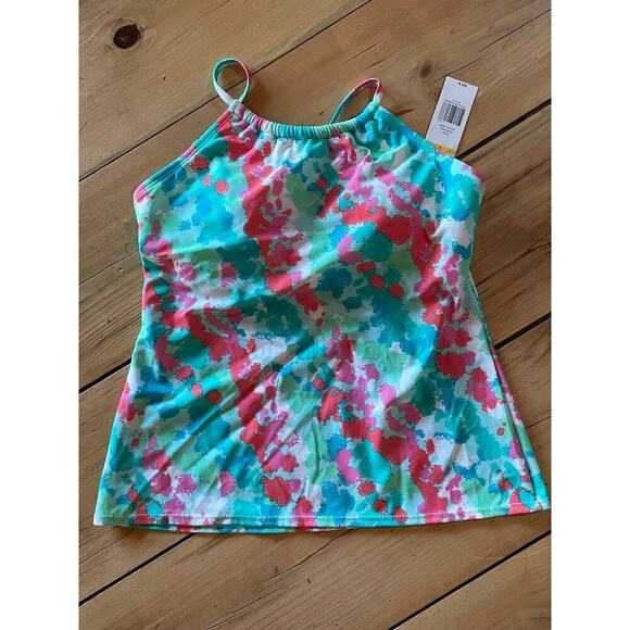 NWT! Kim Rogers Multi Colorful Print Swim Suit Top. Pink/Blue. Medium. Adjustabl - Picture 1 of 2